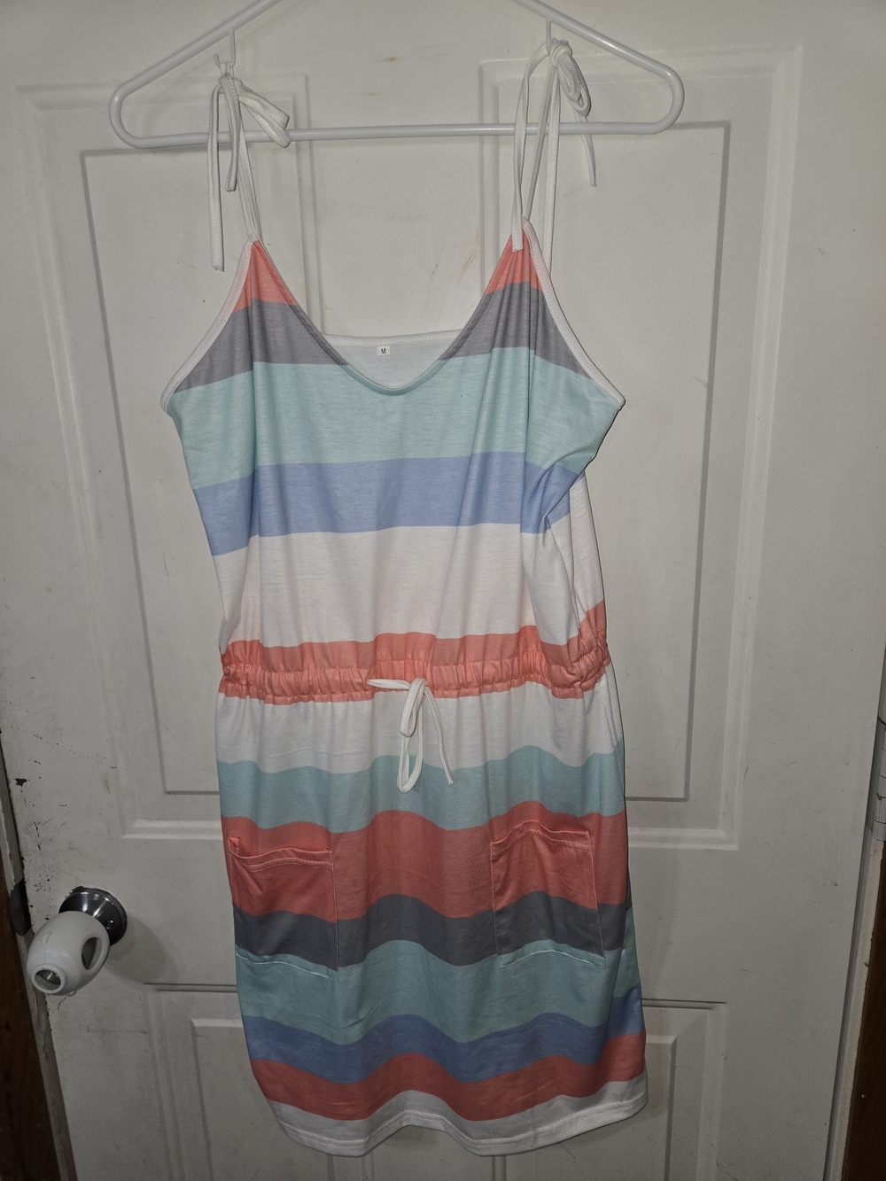 Sleeveless Striped Tie-Waist Summer Dress - Coral, Mint, Blue, Gray, White
